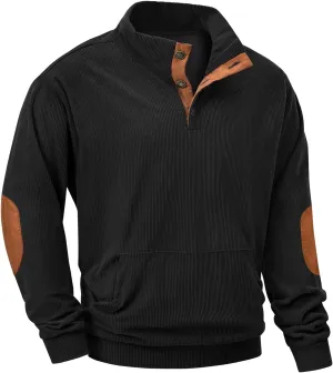 JMIERR Men's Corduroy Sweatshirt Casual Long Sleeve Stand Collar Button Pullover Sweatshirts with Pockets