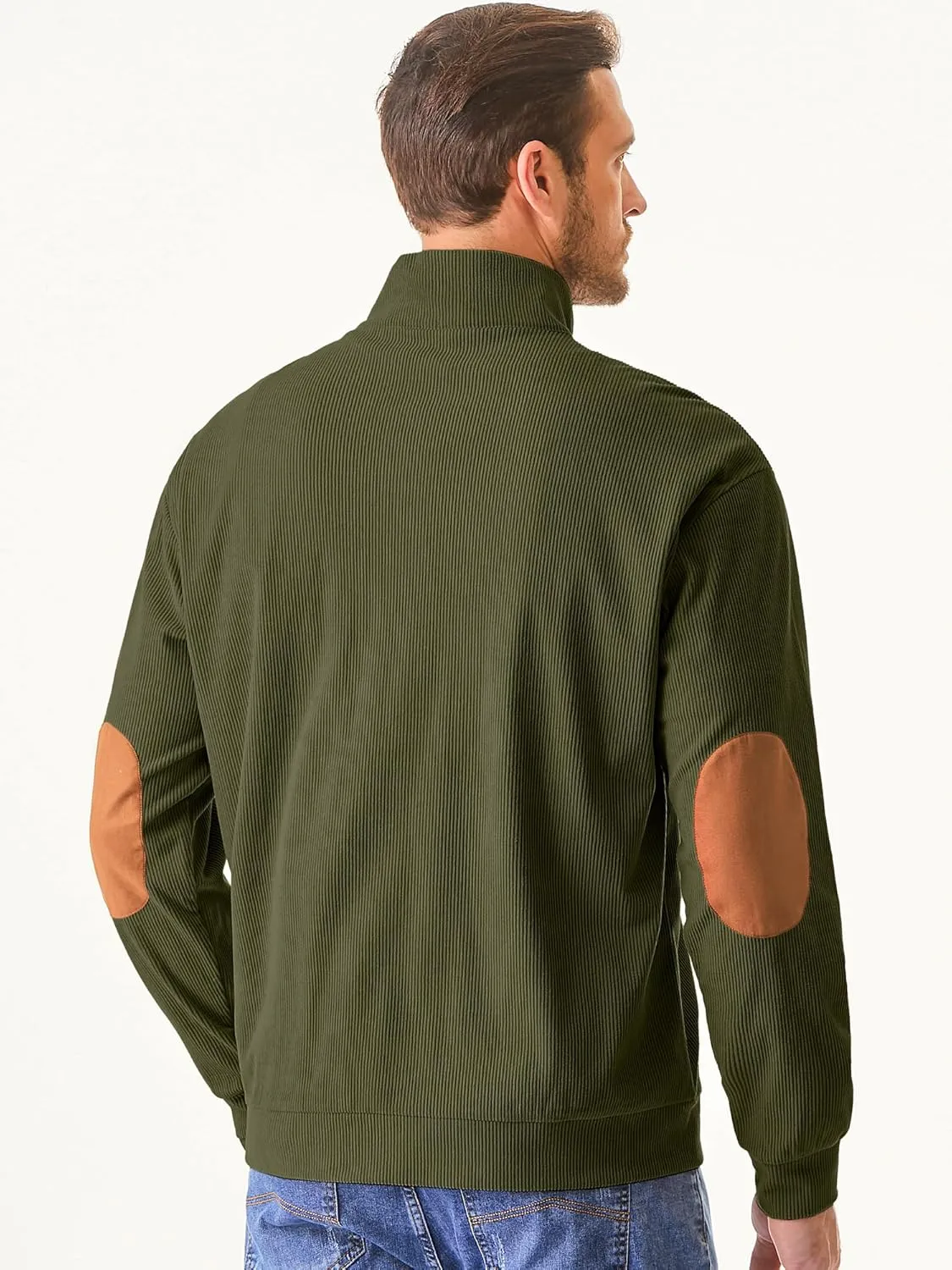 JMIERR Men's Corduroy Sweatshirt Casual Long Sleeve Stand Collar Button Pullover Sweatshirts with Pockets