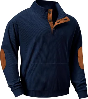 JMIERR Men's Corduroy Sweatshirt Casual Long Sleeve Stand Collar Button Pullover Sweatshirts with Pockets