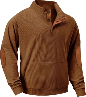 JMIERR Men's Corduroy Sweatshirt Casual Long Sleeve Stand Collar Button Pullover Sweatshirts with Pockets