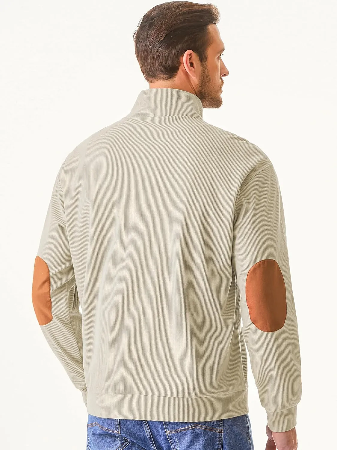 JMIERR Men's Corduroy Sweatshirt Casual Long Sleeve Stand Collar Button Pullover Sweatshirts with Pockets