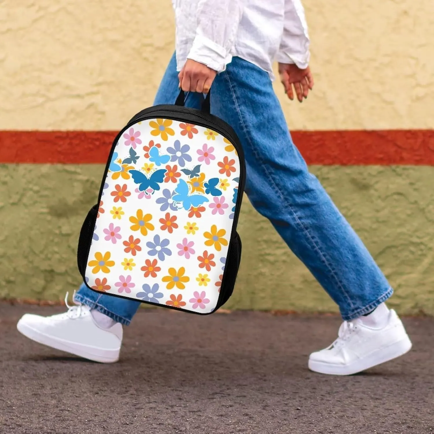 JoyLamoria Shoulder Bag Travel Bag Messenger Bag Laptop Backpack Wallet Purse Zipper Closure, Butterfly Floral