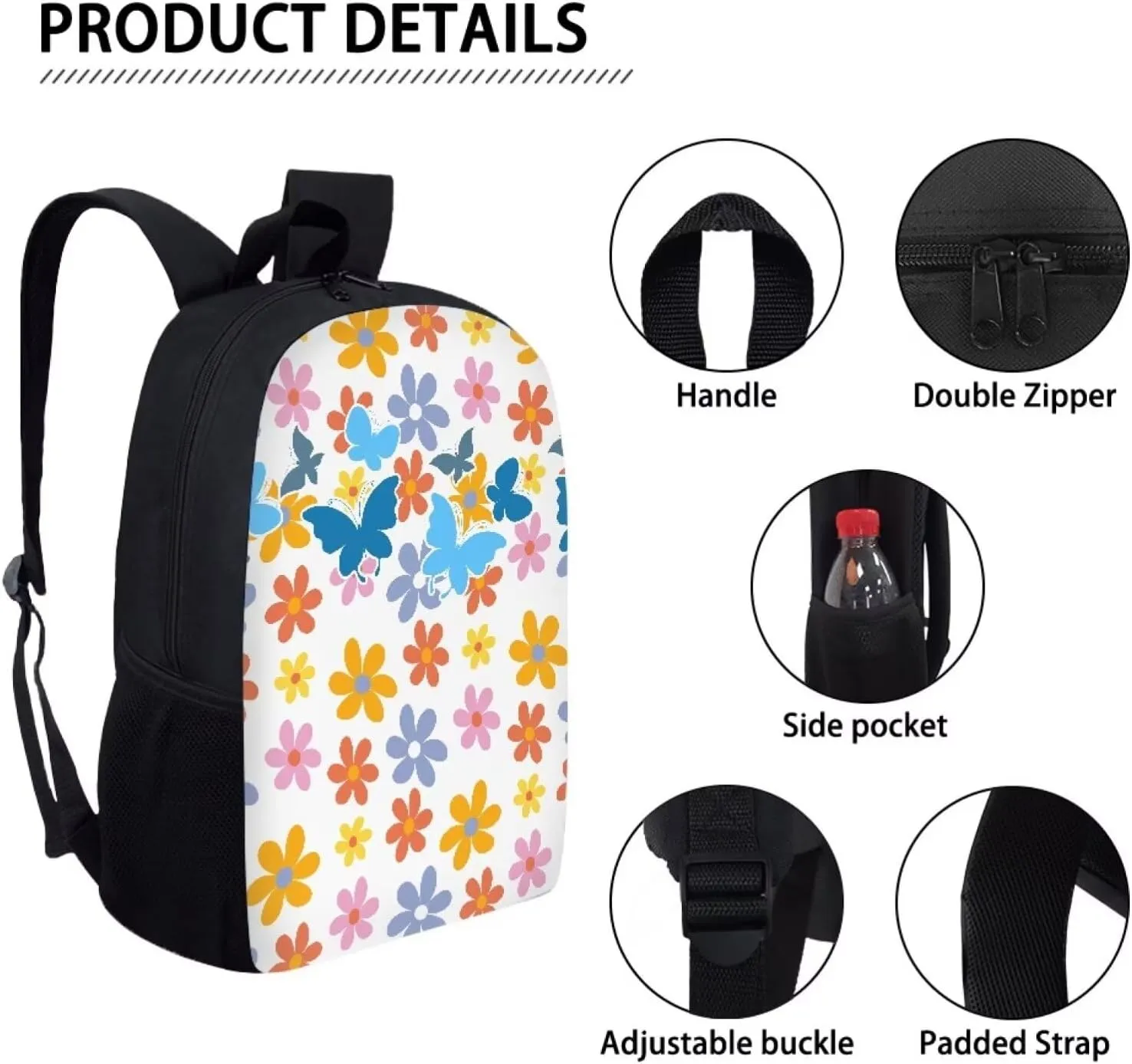 JoyLamoria Shoulder Bag Travel Bag Messenger Bag Laptop Backpack Wallet Purse Zipper Closure, Butterfly Floral