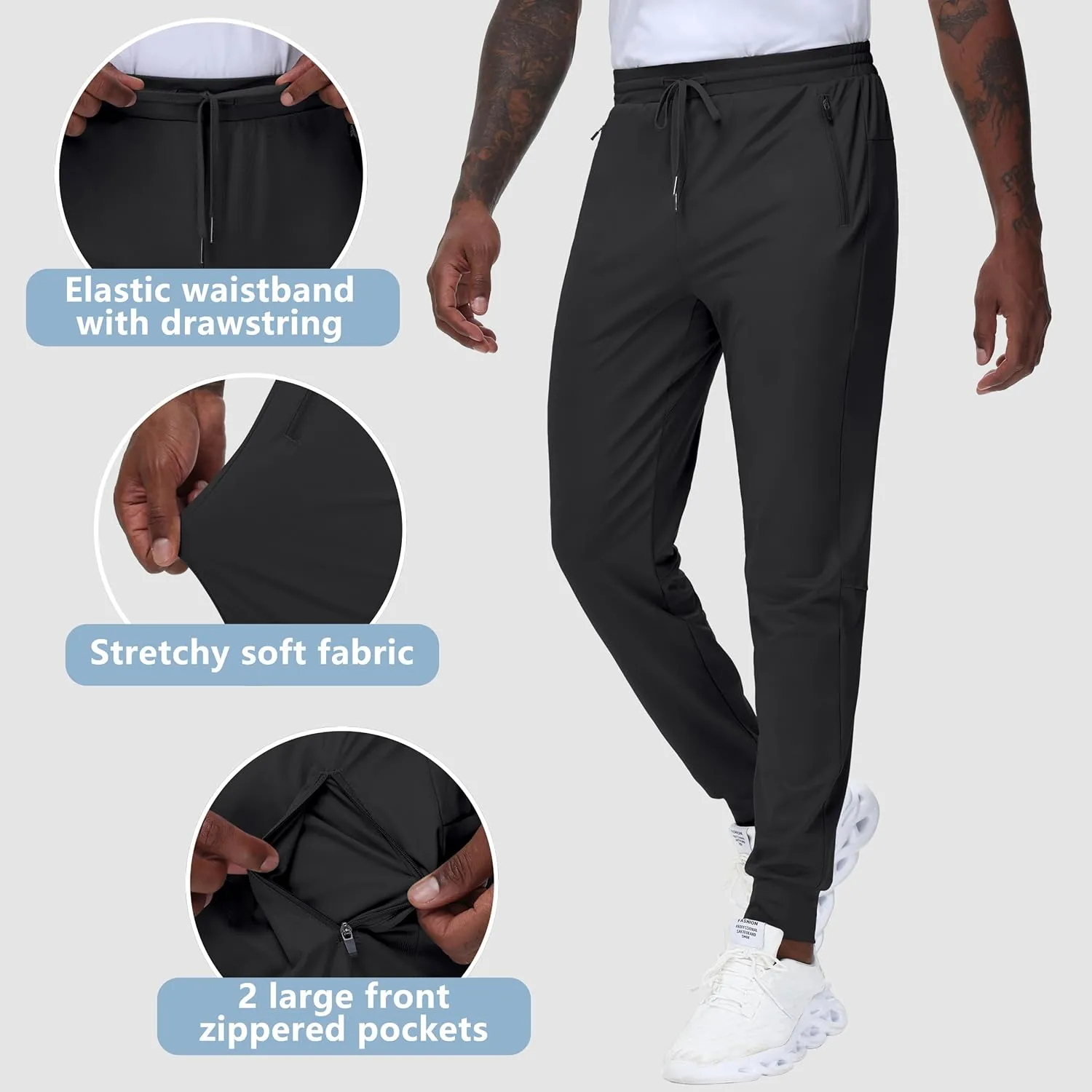 JWM Men's 30"/32"/34"/36" Inseam Joggers Tall Sweatpants 3 Zipper Pockets Stretch Lightweight Athletic Workout Gym Men Pants