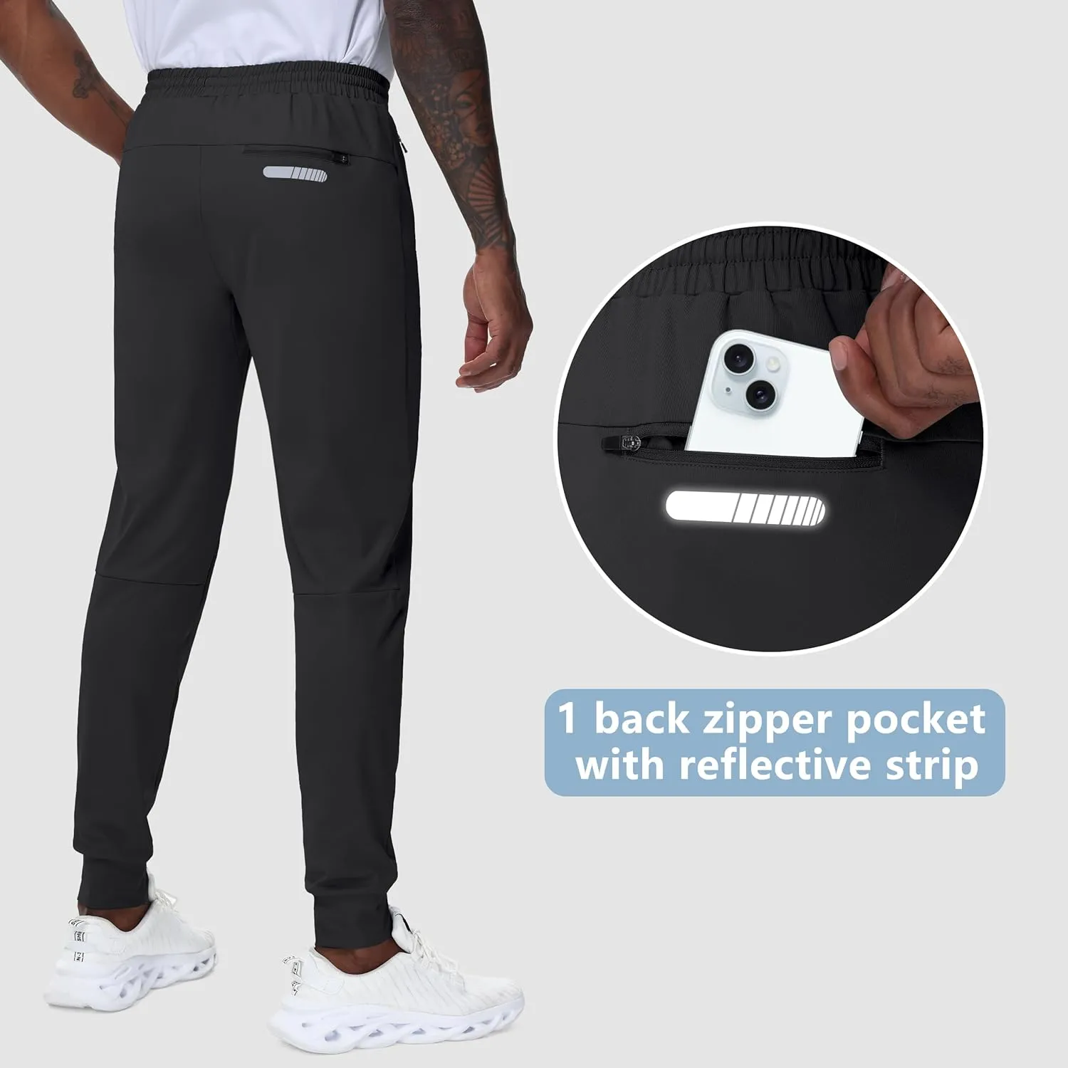 JWM Men's 30"/32"/34"/36" Inseam Joggers Tall Sweatpants 3 Zipper Pockets Stretch Lightweight Athletic Workout Gym Men Pants