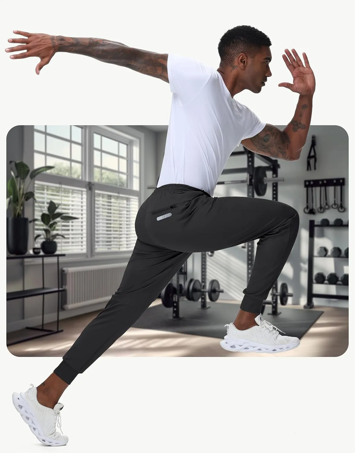 JWM Men's 30"/32"/34"/36" Inseam Joggers Tall Sweatpants 3 Zipper Pockets Stretch Lightweight Athletic Workout Gym Men Pants