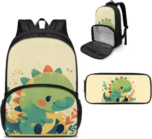 Kawaii Dinosaur Backpack for Kids Bookbag School Bag with Pencil Case for Girls Insulated Cooler Backpack Set Toddler Backpack for Boys Backpacks for Elementary with Lunch Box Compartment
