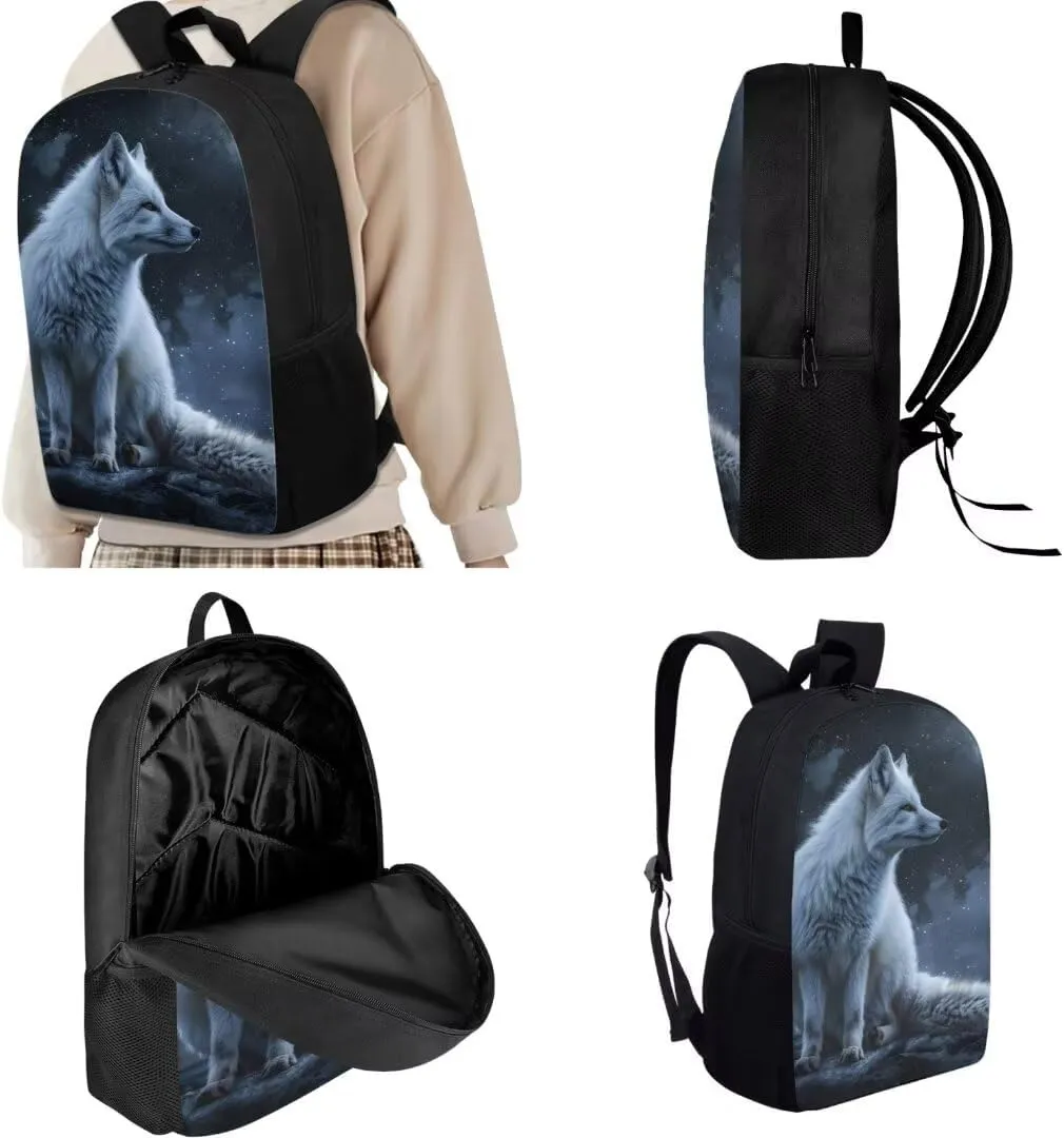 Kids Animal Backpack With Lunch Box And Pencil Case 17 Inch Arctic Fox Print Book Bag For Boys Girls Elementary School Bag
