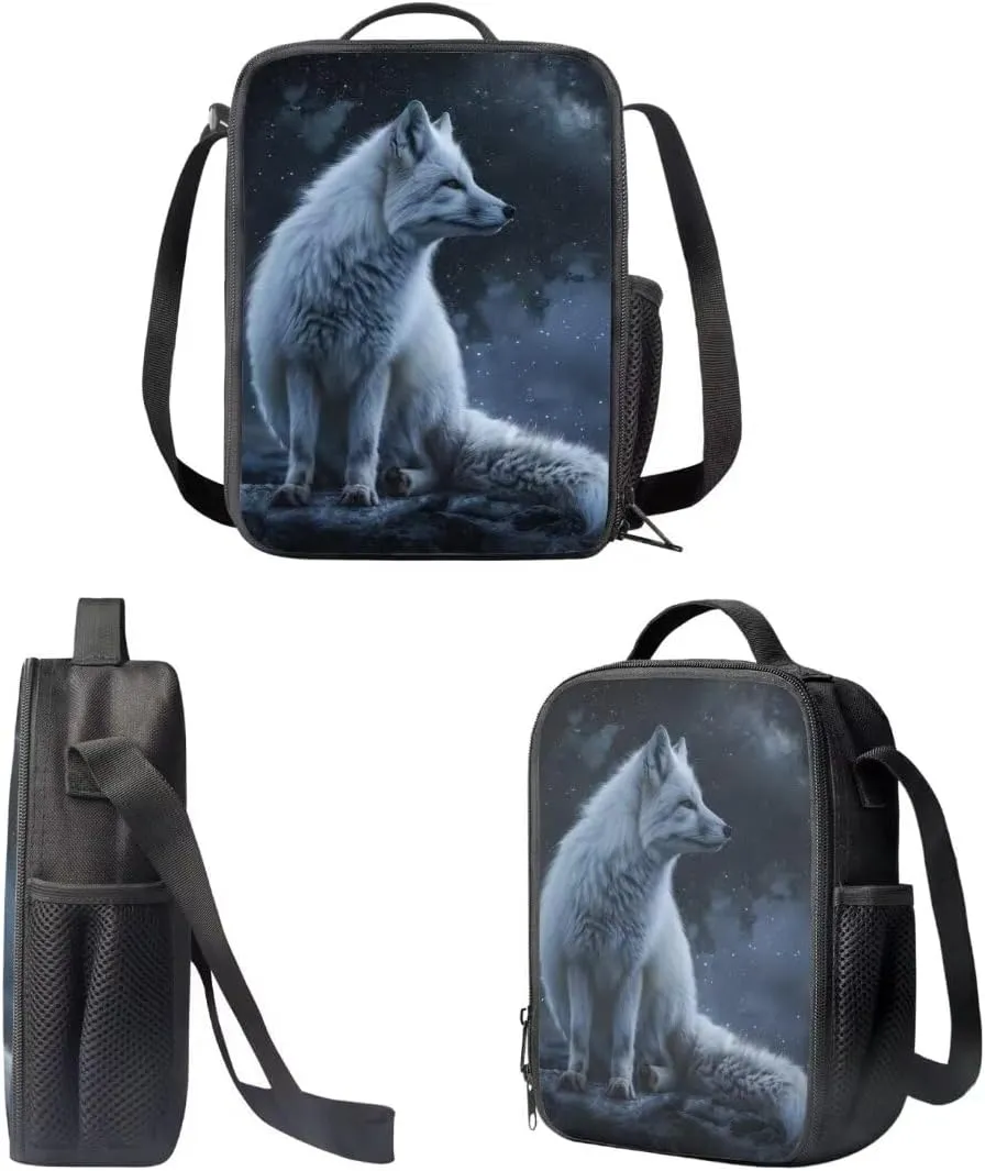 Kids Animal Backpack With Lunch Box And Pencil Case 17 Inch Arctic Fox Print Book Bag For Boys Girls Elementary School Bag