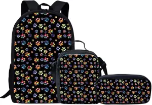 Kids Backpack for Girls Boys,3Pcs Elementary Preschool Toddler Backpacks Cute Cartoon Dog Paws Print Girls School Bag Bookbag with Lunch Box and Pencil Case