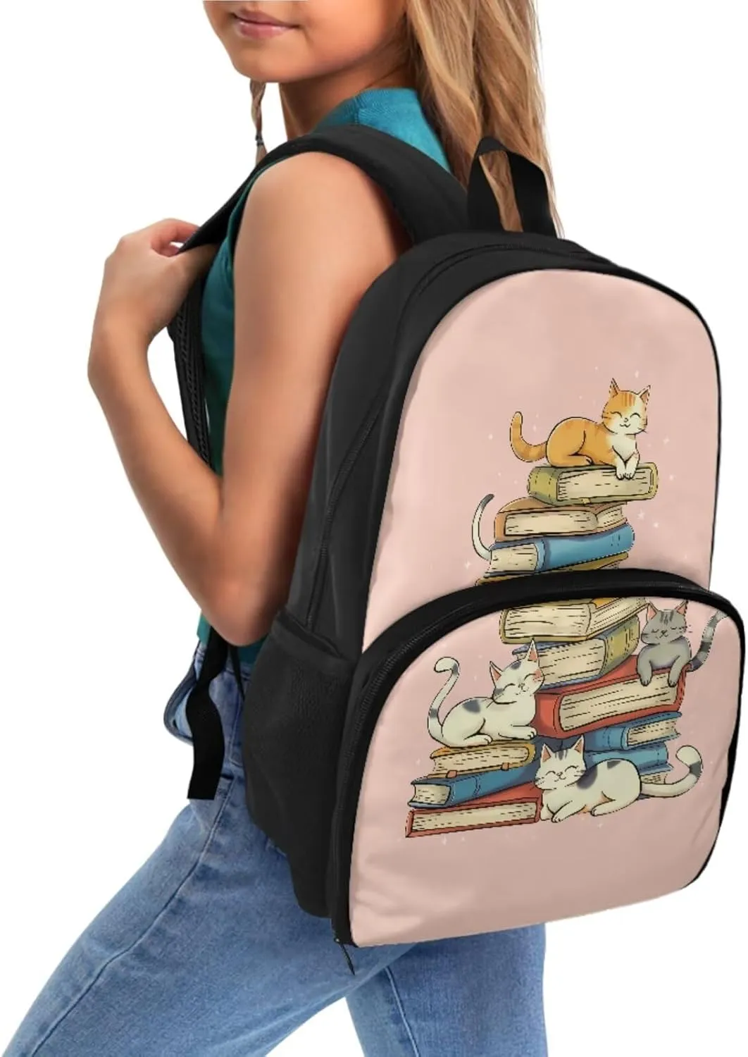 Kids Backpack Set with Lunch Box Compartment and Pencil Case Book Cat Backpack for School Primary Preschool Boys Girls, Children Teens School Bookbag, 2 in 1