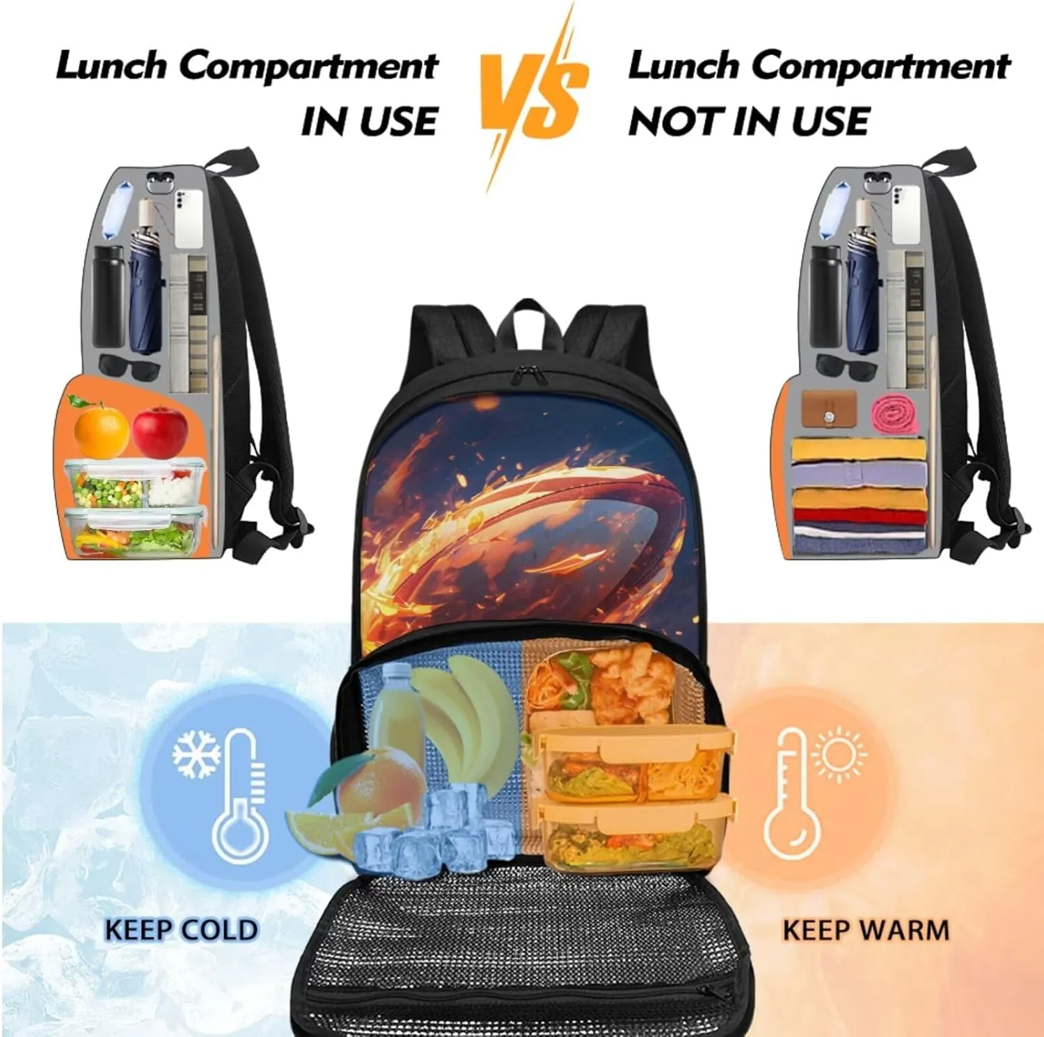 Kids Bookbag with Pencil Case Football Backpack for Boys Teens School Bag Set Lunch Backpack with Cooler Compartment