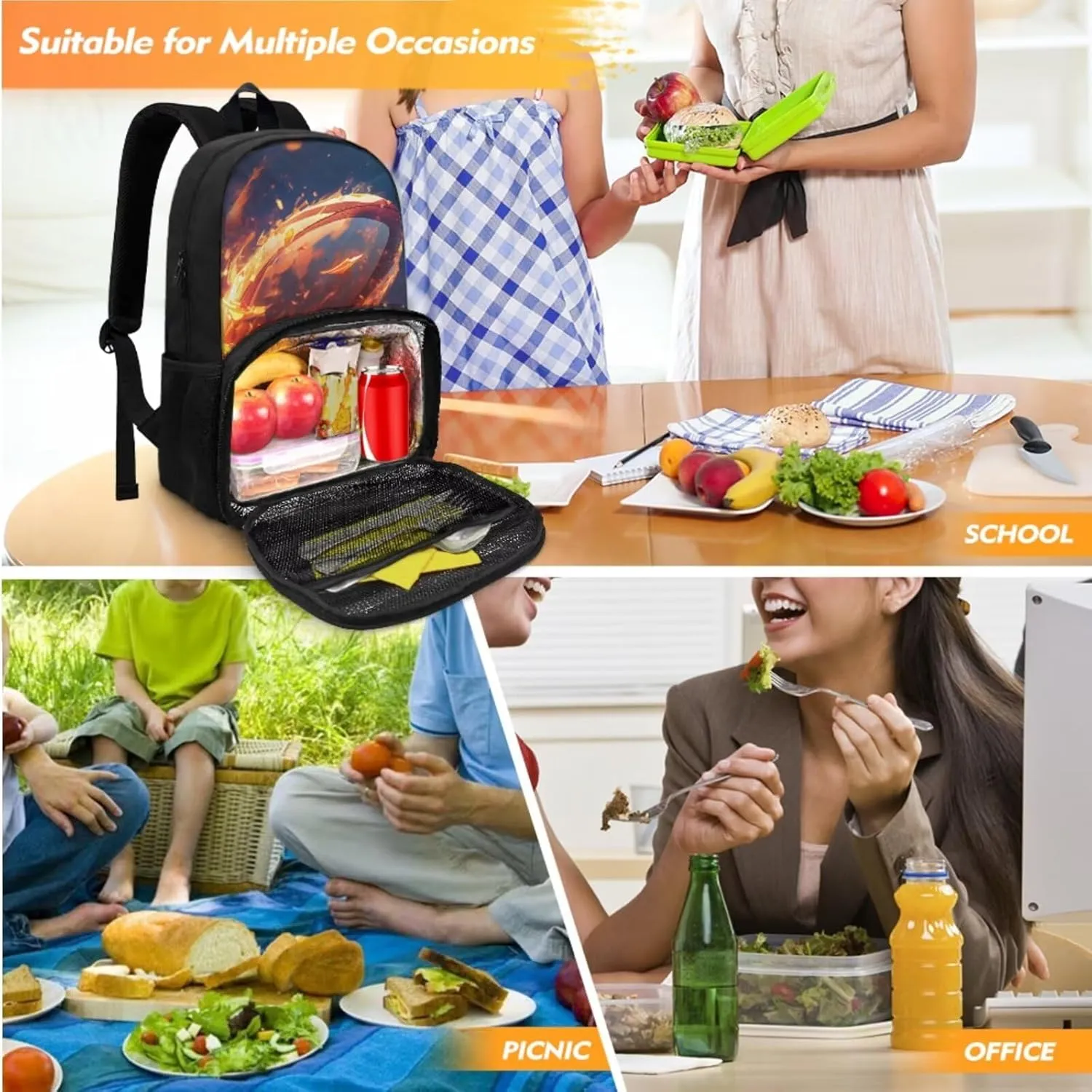 Kids Bookbag with Pencil Case Football Backpack for Boys Teens School Bag Set Lunch Backpack with Cooler Compartment