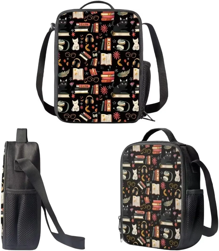 Kids Preschool Kindergarten Backpack Lightweight Cool Cats Books Black Student Bookbag With Lunch Bag For Boys Girls