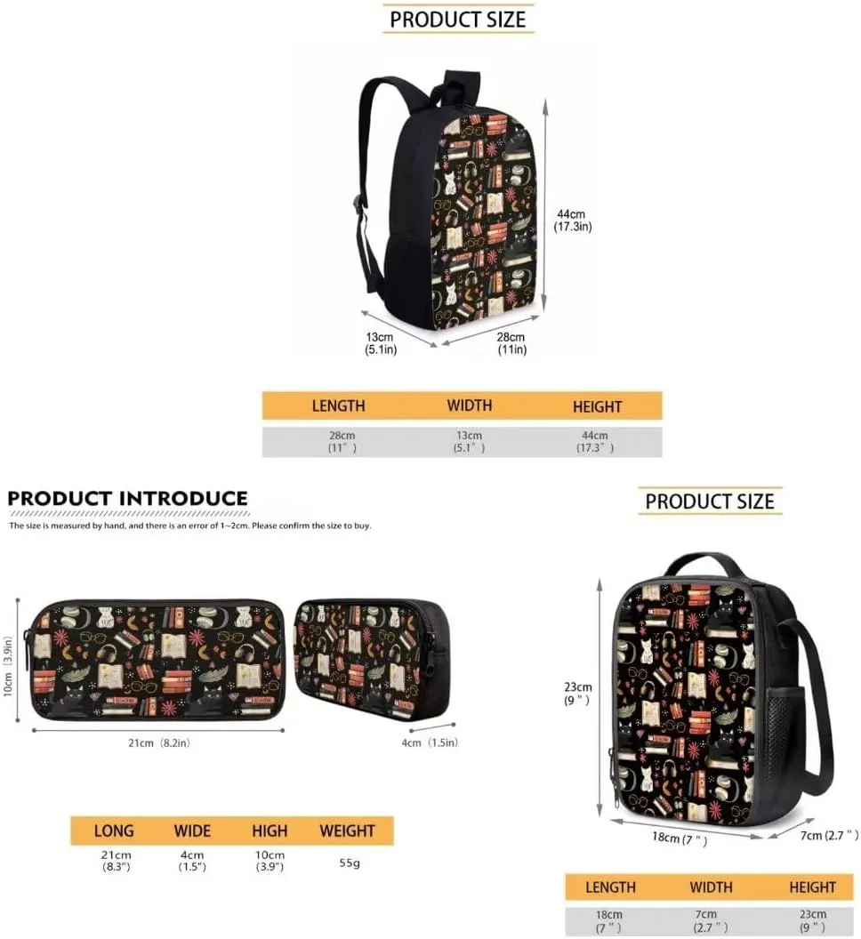 Kids Preschool Kindergarten Backpack Lightweight Cool Cats Books Black Student Bookbag With Lunch Bag For Boys Girls