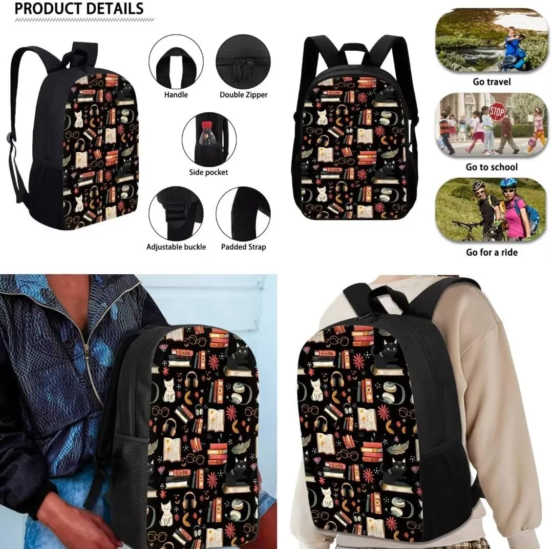 Kids Preschool Kindergarten Backpack Lightweight Cool Cats Books Black Student Bookbag With Lunch Bag For Boys Girls