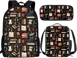 Kids Preschool Kindergarten Backpack Lightweight Cool Cats Books Black Student Bookbag With Lunch Bag For Boys Girls