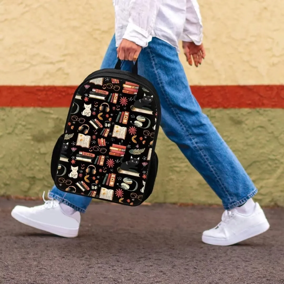Kids Preschool Kindergarten Backpack Lightweight Cool Cats Books Black Student Bookbag With Lunch Bag For Boys Girls