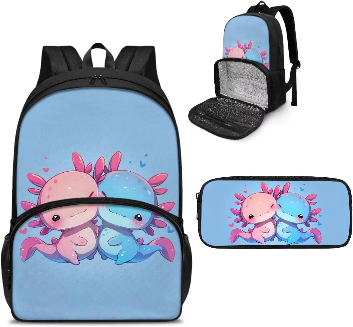 Kids Toddler Backpack for School Bookbag with Lunch Box Compartment Axolotl Backpack for Girls Backpacks Cooler Backpack with Lunch Compartment