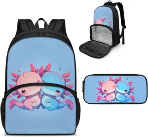 Kids Toddler Backpack for School Bookbag with Lunch Box Compartment Axolotl Backpack for Girls Backpacks Cooler Backpack with Lunch Compartment