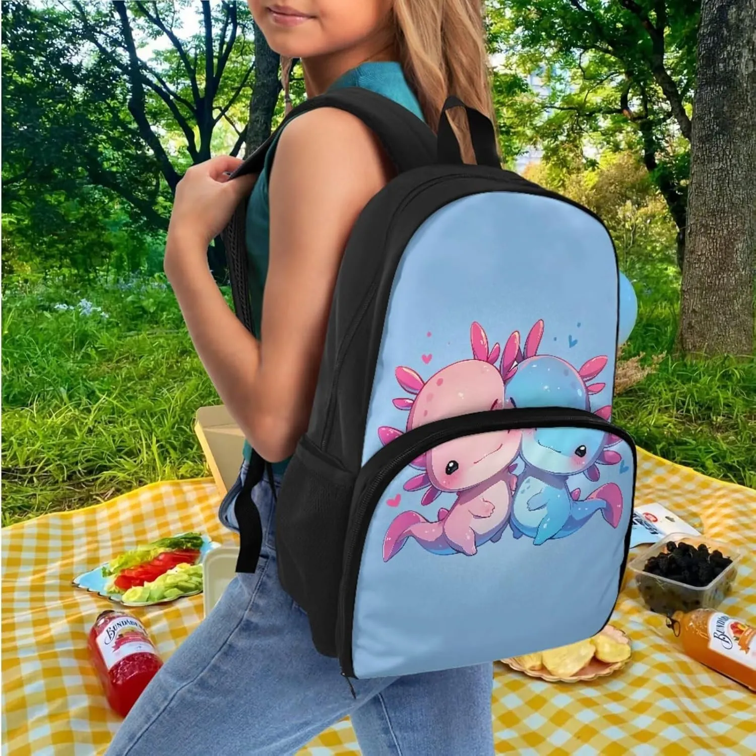 Kids Toddler Backpack for School Bookbag with Lunch Box Compartment Axolotl Backpack for Girls Backpacks Cooler Backpack with Lunch Compartment