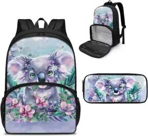 Koala Backpack Kids Pencil Case Insulated Cooler Backpack with Lunch Box for Girls Boys Backpacks for Kindergarten Preschool Elementary