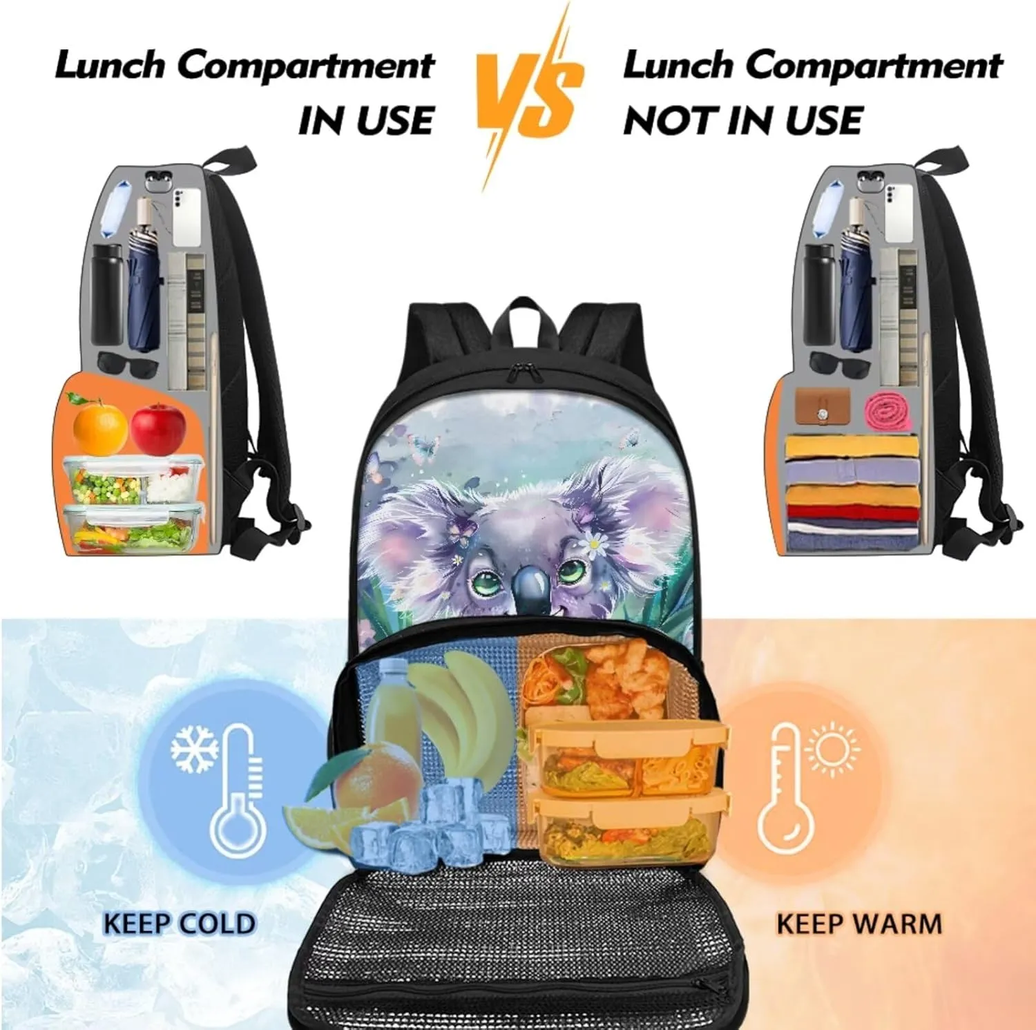 Koala Backpack Kids Pencil Case Insulated Cooler Backpack with Lunch Box for Girls Boys Backpacks for Kindergarten Preschool Elementary