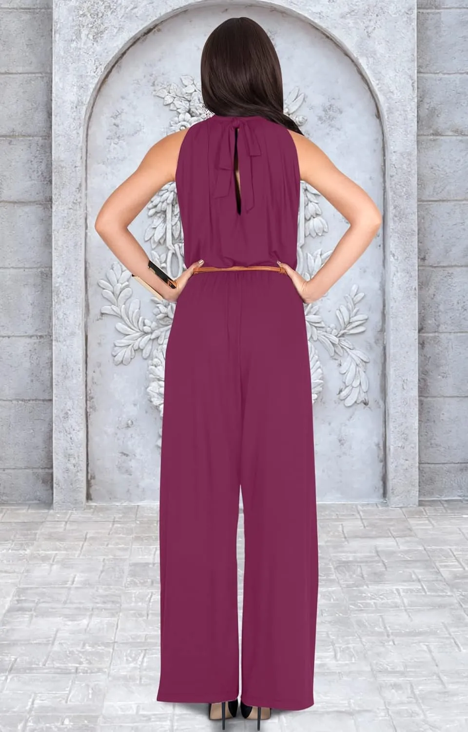 KOH KOH Womens Sexy Sleeveless Wide Leg Pants Cocktail Pantsuit Jumpsuit Romper