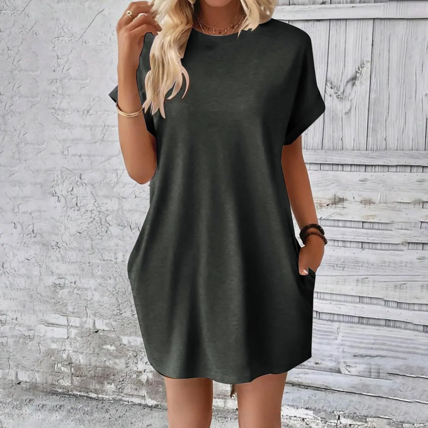 Kubbon Womens Casual Summer T Shirt Dress Crewneck Short Sleeve Mini Dresses Loose Fit Knee Length Beach Short Dresses