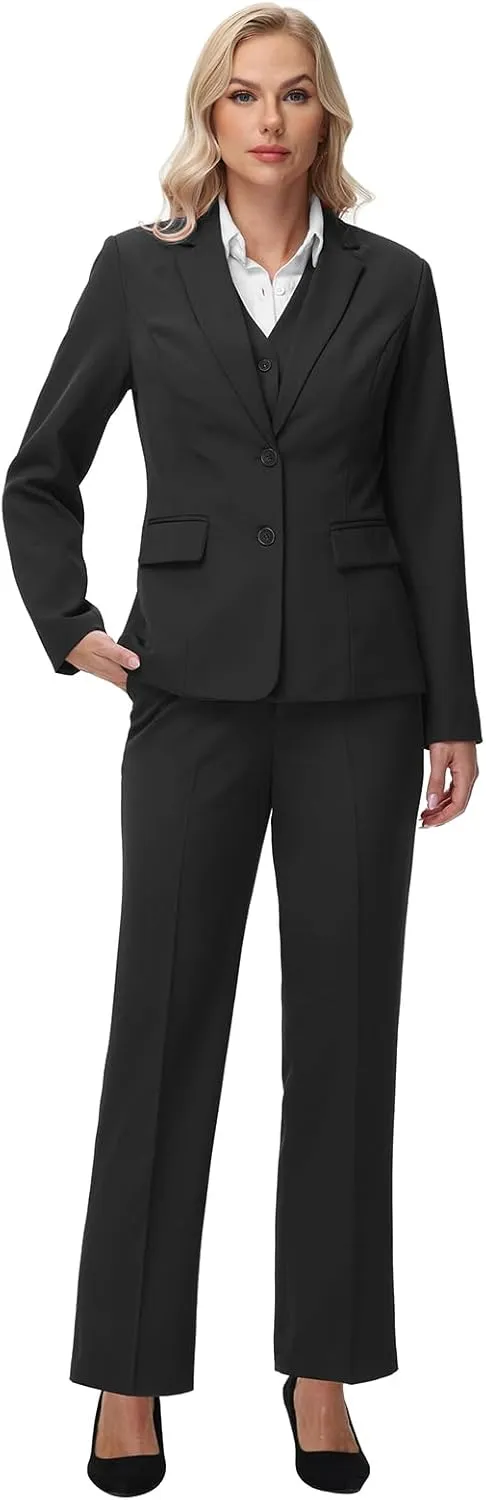 Lamgool Women 3 Piece Suit Single Breasted Blazer Formal Business Pantsuit Office Lady Tuxedo Set