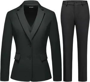 Lamgool Women 3 Piece Suit Single Breasted Blazer Formal Business Pantsuit Office Lady Tuxedo Set