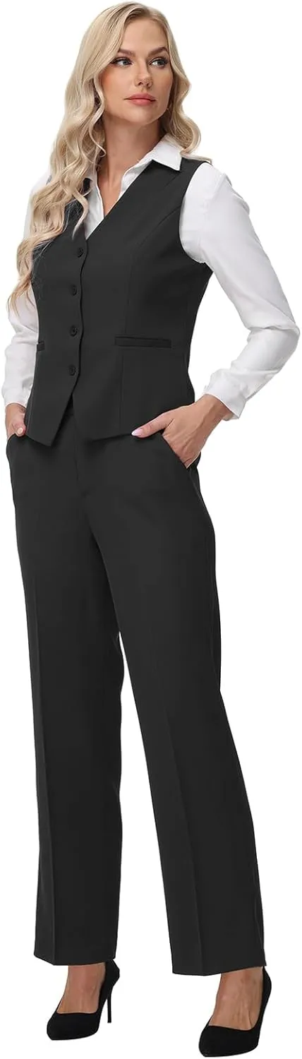 Lamgool Women 3 Piece Suit Single Breasted Blazer Formal Business Pantsuit Office Lady Tuxedo Set