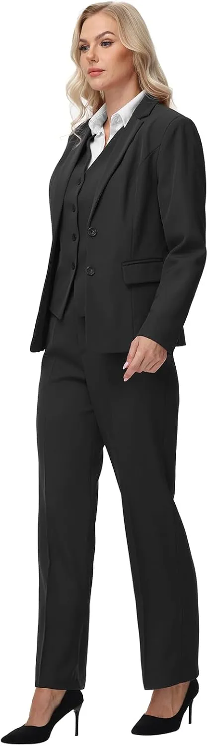 Lamgool Women 3 Piece Suit Single Breasted Blazer Formal Business Pantsuit Office Lady Tuxedo Set