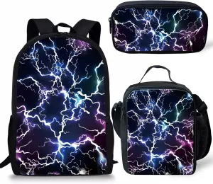 Lightning Backpack for Boys Cool School Bag Elementary Kids Bookbag Lightweight Backpacks with Insulated Lunch Box&Pencil Case,3 In 1
