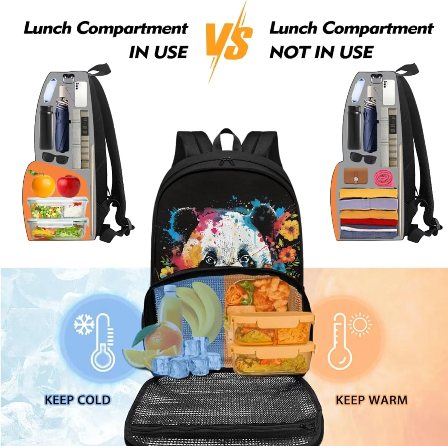 Lunch Backpack Cooler Backpacks Panda Backpack for School Rucksack Set with Pencil Pouch,2 Pack Kids Schoolbags Backpack Set Kids Boys Girls Casual Daypack