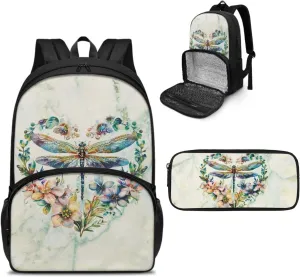 Lunch Backpack for Girls Book Bag Insulated Cooler Lunch Box Dragonfly Backpack Leak-proof Lunch Bag, College Computer Bookbag for College High Middle School Work Picnic Beach