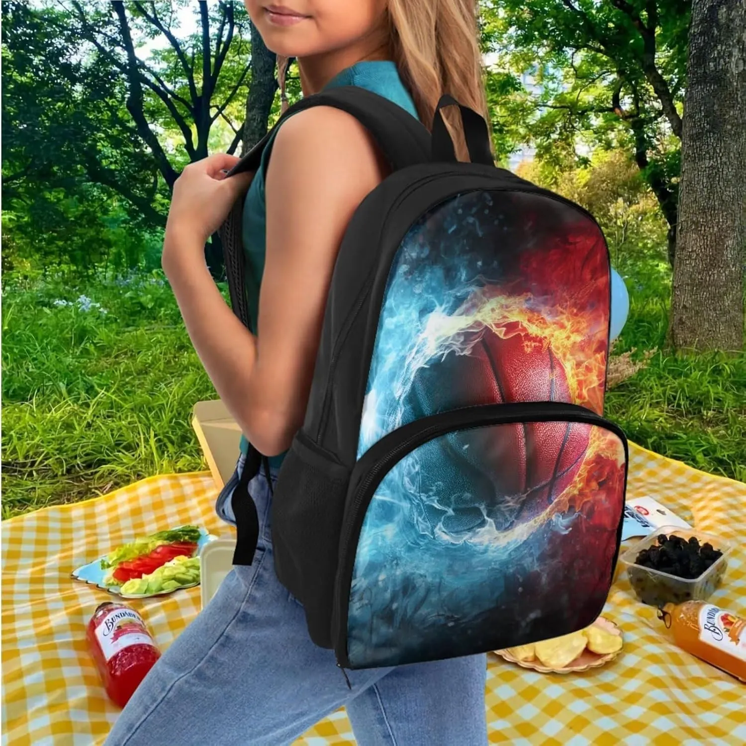 Lunch Backpack with Cooler Compartment Basketball Backpack for Boys Book Bag Insulated Cooler Backpacks with Pencil Box Set Laptop Backpack Reusable Food Bag for College Beach Camping Picnics