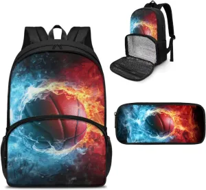 Lunch Backpack with Cooler Compartment Basketball Backpack for Boys Book Bag Insulated Cooler Backpacks with Pencil Box Set Laptop Backpack Reusable Food Bag for College Beach Camping Picnics