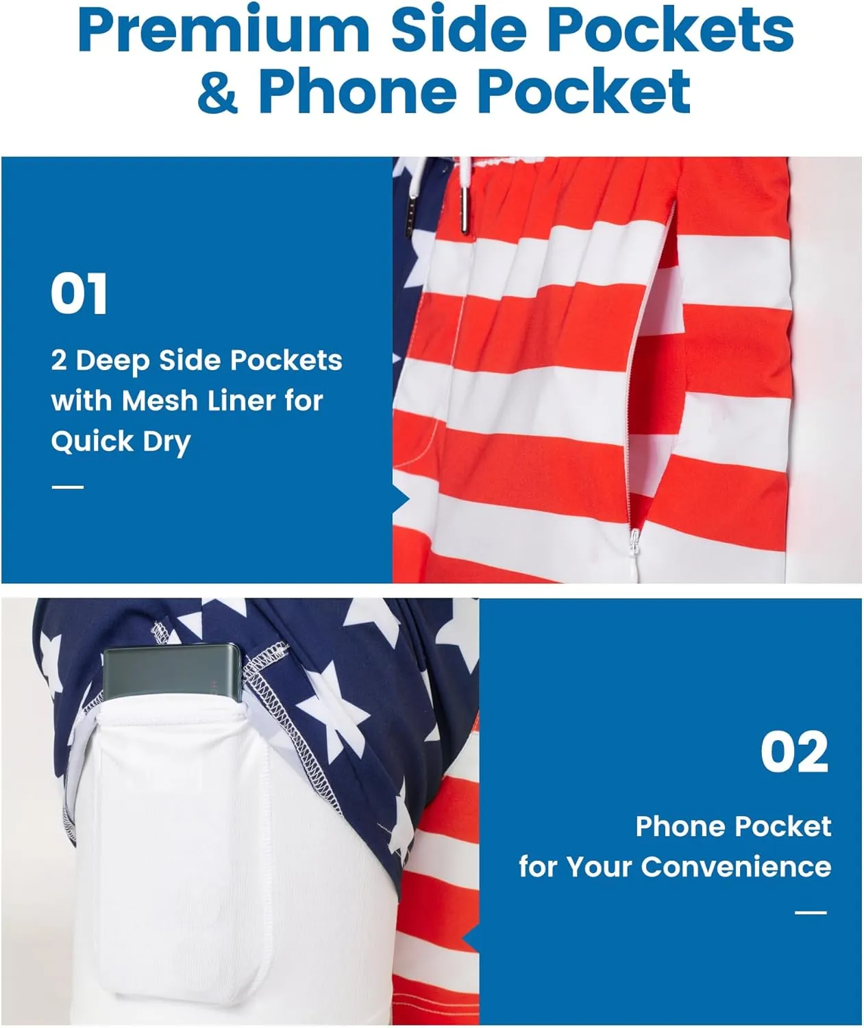maamgic Mens Swim Trunks with Compression Liner 5" Stretch Beach Shorts Quick Dry with Zipper Pockets No-Chafing Board Shorts