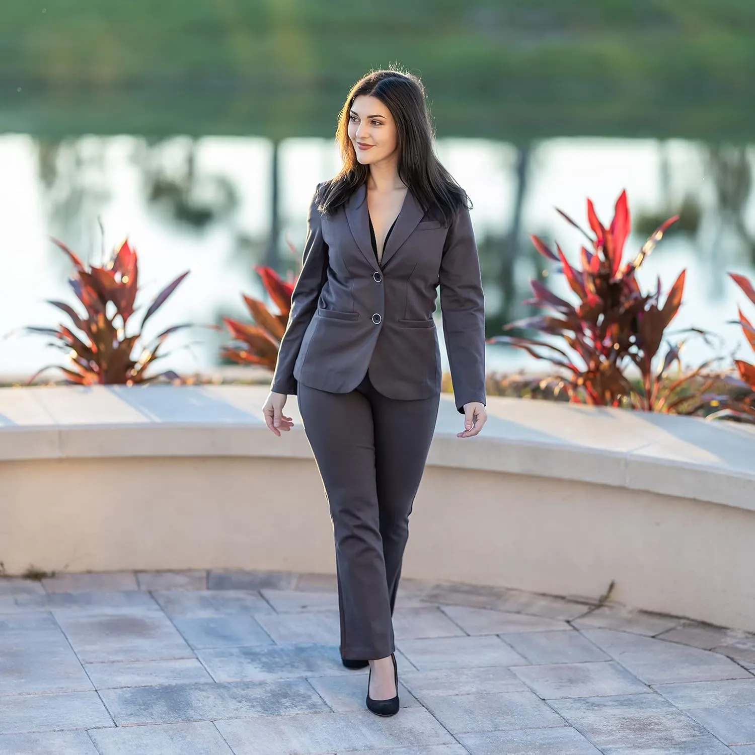 Marycrafts Women's 2 Buttons Business Blazer Pant Suit Set for Work