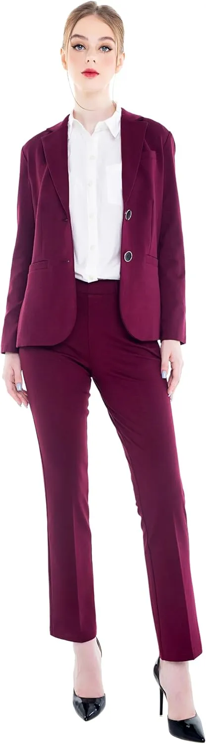 Marycrafts Women's 2 Buttons Business Blazer Pant Suit Set for Work