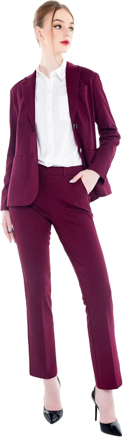 Marycrafts Women's 2 Buttons Business Blazer Pant Suit Set for Work