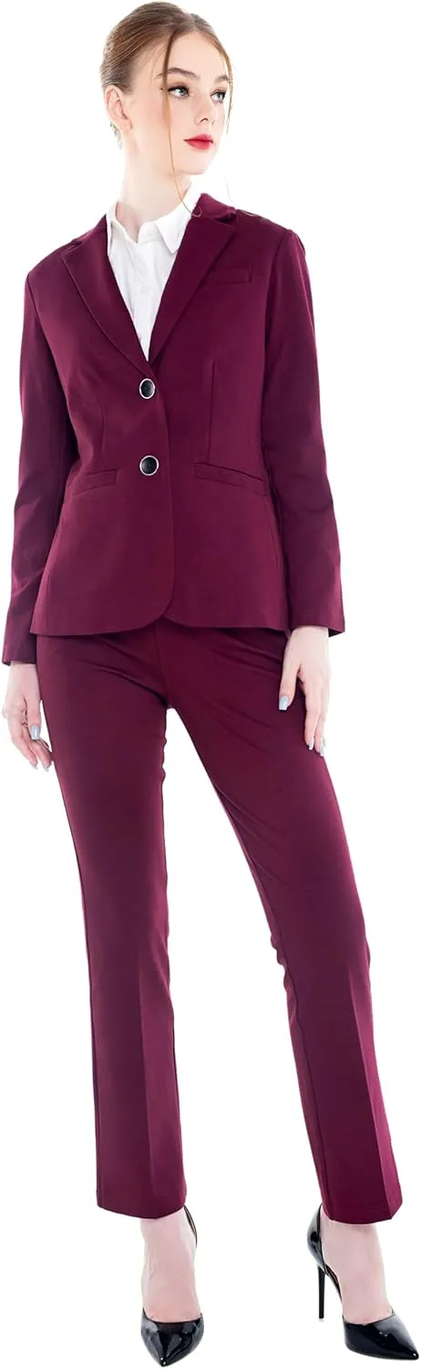 Marycrafts Women's 2 Buttons Business Blazer Pant Suit Set for Work