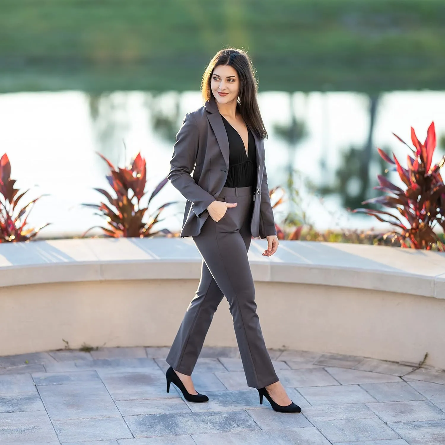 Marycrafts Women's 2 Buttons Business Blazer Pant Suit Set for Work