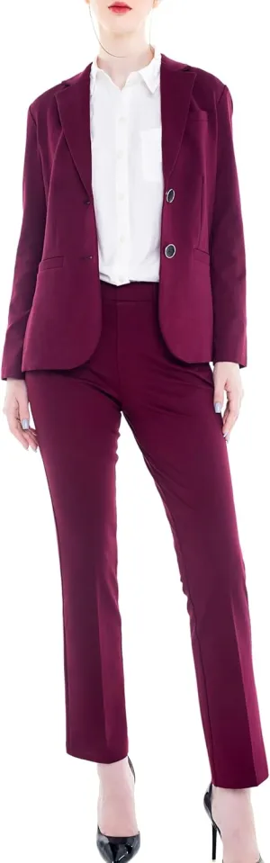 Marycrafts Women's 2 Buttons Business Blazer Pant Suit Set for Work