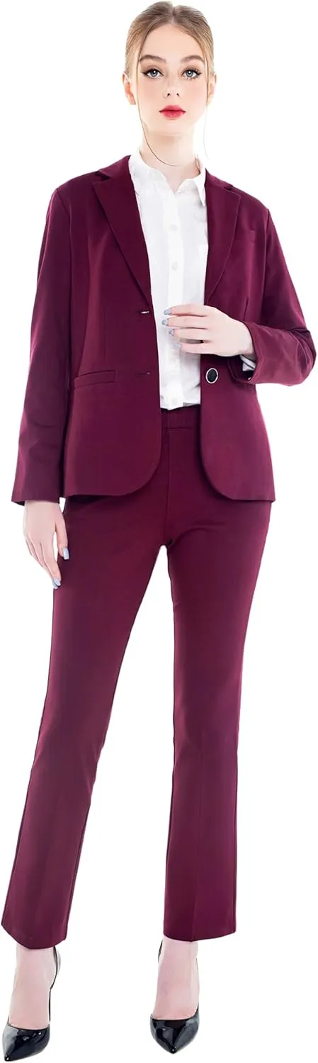 Marycrafts Women's 2 Buttons Business Blazer Pant Suit Set for Work