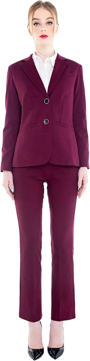 Marycrafts Women's 2 Buttons Business Blazer Pant Suit Set for Work