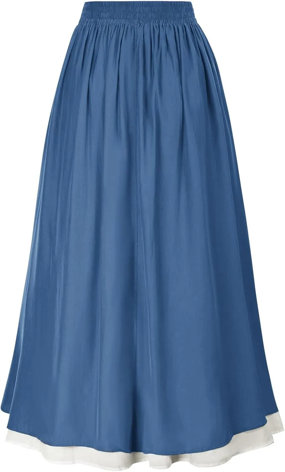 Maxi Long Skirt for Women Vintage Renaissance High Waist Double Layered Skirts Side Ruched Lace Hem Retro Skirt