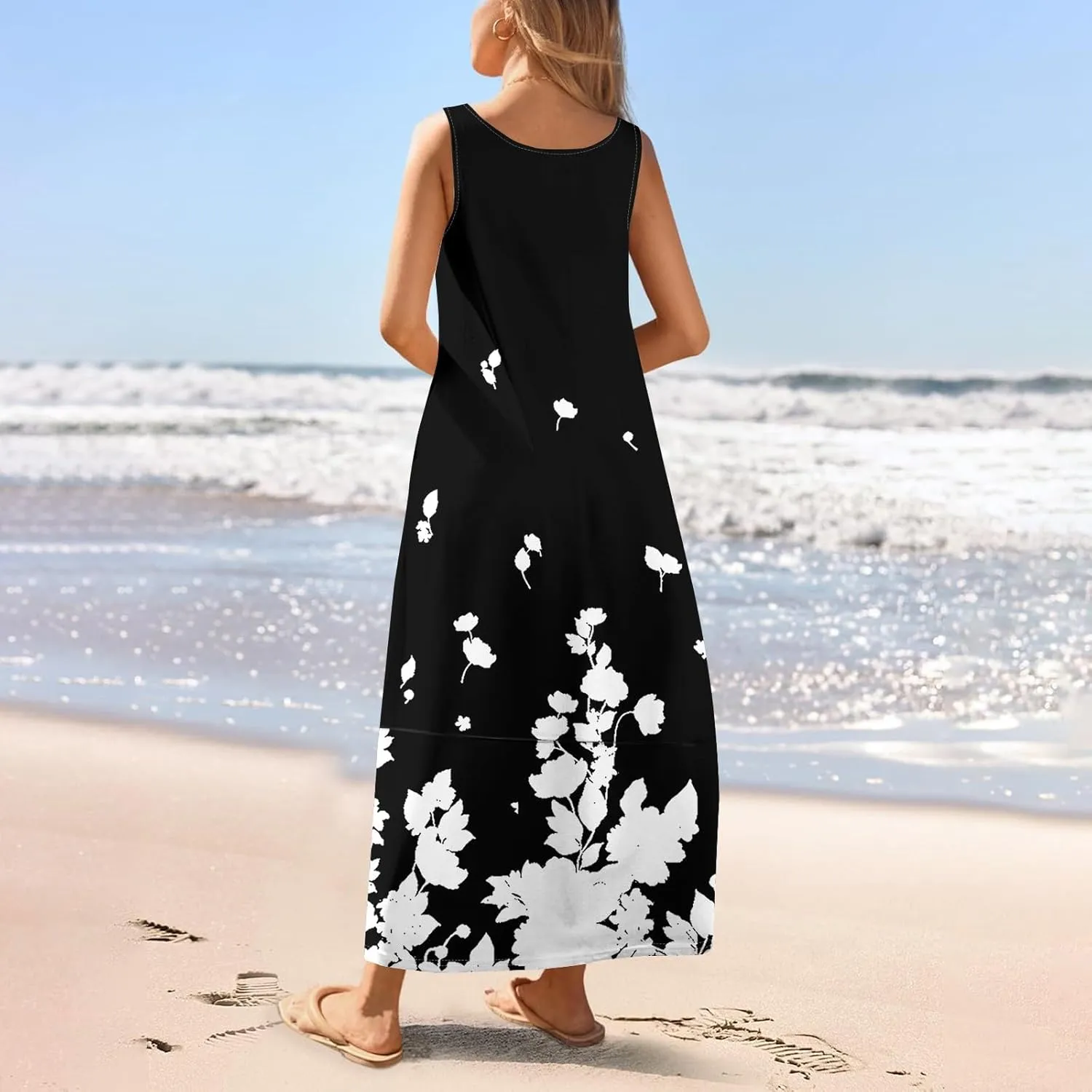 Maxi Sundress for Women 2025 Summer Loose Fit Beach Dress Scoop Neck Sleeveless Tank Dress Casual Vacation Dresses