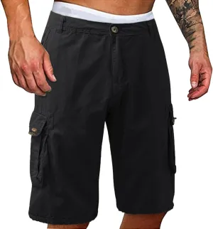 Men Cargo Shorts Elastic Waist Big and Tall Classic Fit Twill Chinos Overalls Multi-Pockets Casual Outdoor Work Shorts
